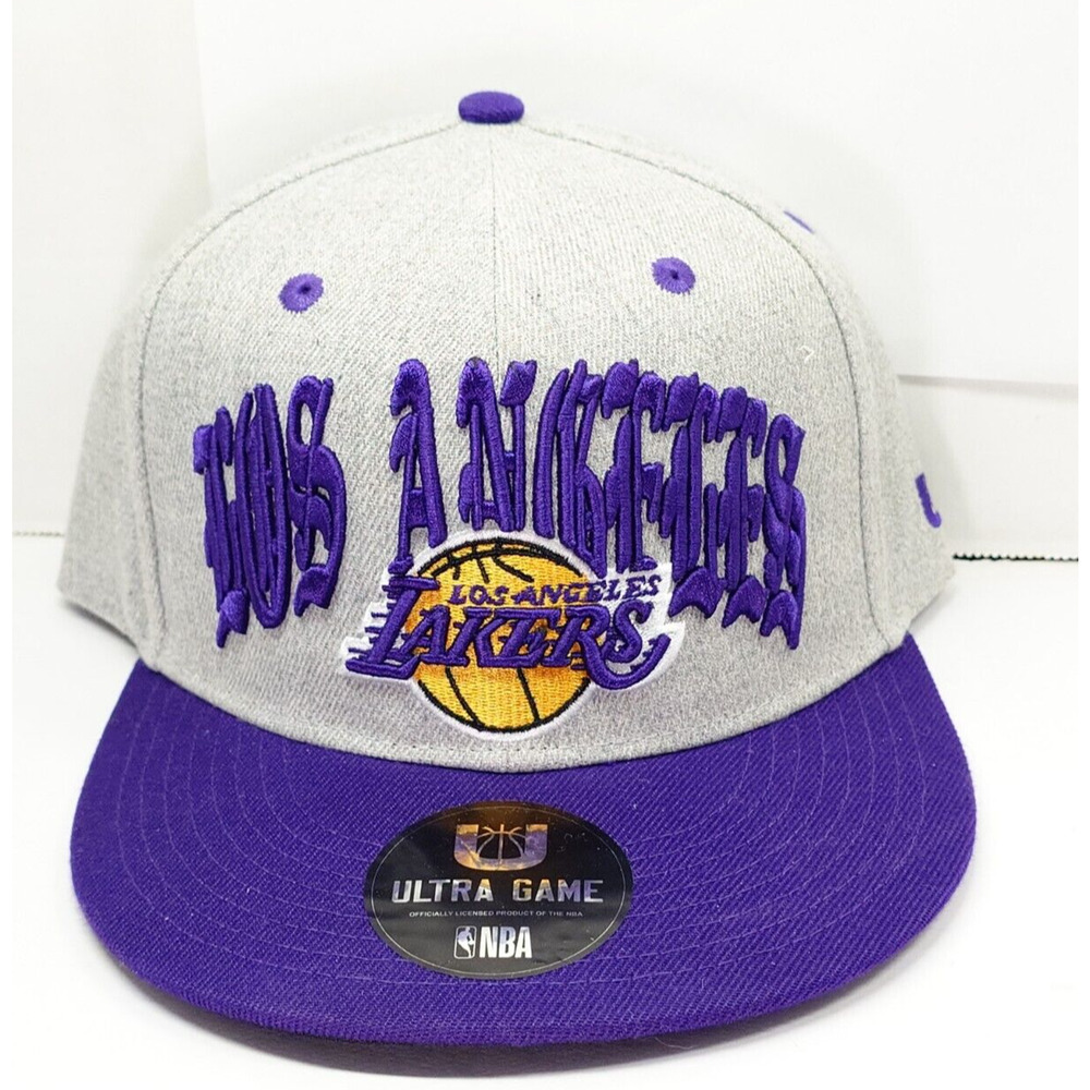 Los Angeles Lakers GREY HAT Snap Back CAP Ultra Game Purple Retail New NBA LA